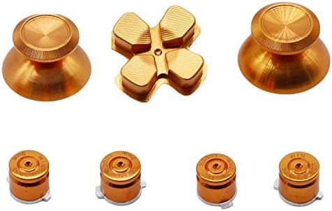 Metal Thumbsticks Kit, ABXY Buttons &amp; Thumb Grip &amp; Chrome D-pad Bullet Buttons for PS4 DualShock 4 (gold)