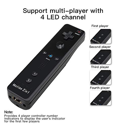 Maliralt Wii Motion Plus Controller, LP01 Wireless Wii Remote Controller and Nunchuck Joystick with Build-in Motion Plus Silicone Case and Wrist Strap for Nintendo Wii/Wii U -Black(Third-Party Made)