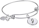Halos & Glories, Initial J Shiny Silver Bangle Bracelet