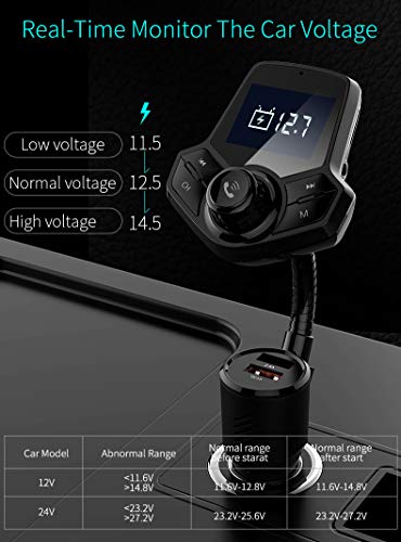 Bluetooth FM Transmitter Car, VIKASI Wireless in-Car Radio Transmitter Adapter Car Kit QC3.0 USB Car Charger, Car MP3 Music Player Support TF Card USB Flash Drive (Black)