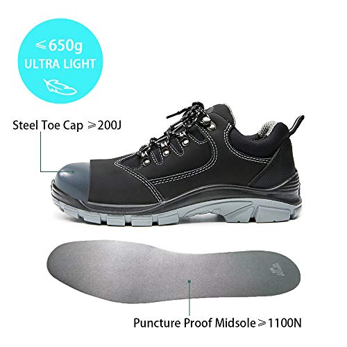 DRKA Men's Steel Toe Work Boots Water Resistant Safety Shoes(18969-blk-44)