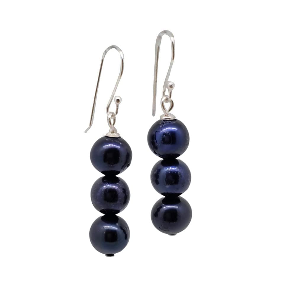 TreasureBay Womens Handmade Black Pearl Earrings with 925 Sterling Silver Dangle Drop Earrings