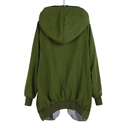 Tsmile Spring Winter Womens Coat Zipper Hoodie Kapuzen Solid Color Jacket Casual Loose Parka Trench Windbreaker Outwear (Green, 2XL) - Thumbnail 5