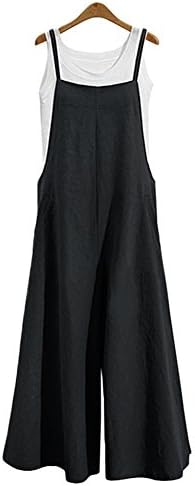 Customn Women Casual Jumpsuit Loose Long Suspender Overalls Bib Pants Plus Size (XXXL, Black)