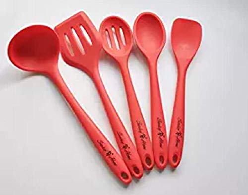 Sunday Home Premium Silicone Kitchen Utensil Set (5 Piece) In Hygienic Solid Coating – BPA Free Non Slip Ladle, Slotted Spoon, Spatula Turner, Solid Spoon, Spoonula Perfect Gift (Red)