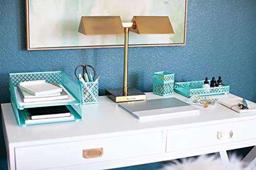 Blu Monaco Office Desk Organizers and Accessories 6 Piece Interlocking Aqua Desk Organizer Set - Office Organizer - Thumbnail 4