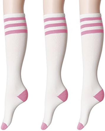 OSABASA Women's Cotton Knee High Socks - Triple Stripe Colors Fashion Socks 3 Pairs