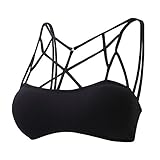 Topmelon Women Sexy Criss Cross Strappy Bralette Seamless Sports Bra (XL, Black)