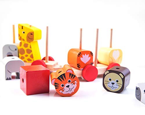 image for CRUISTORE Solid Wooden Stacking Train Set | 12 pcs of Animal Blocks & 