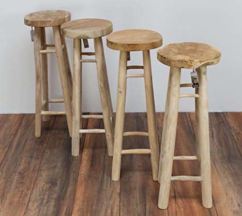 Teakholz Hocker J380 80cm Sitzhocker Barhocker Rund – Bild 5