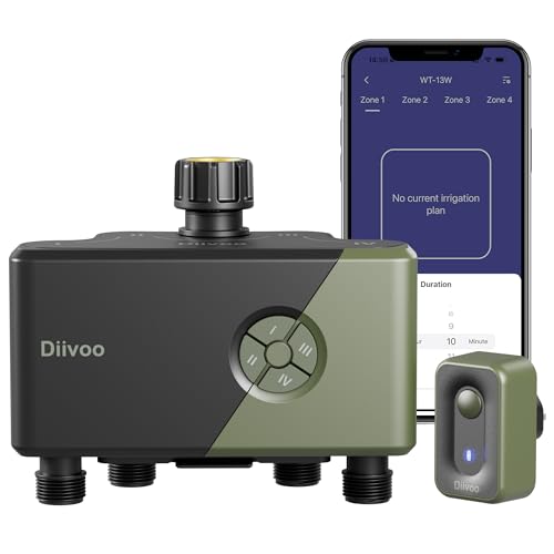 Photo 1 of Diivoo WiFi Water Timer 4 Outlets, Smart Sprinkler/Hose/Tap Timer Compatible with Alexa & 24 Irrigation Plans & Rain Delay, Garden Watering Systems Controller with 2 Watering Modes for Lawn Yard