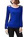 Allegra K Women's Lace Panel Long Sleeves Scoop Neck Top Blue L