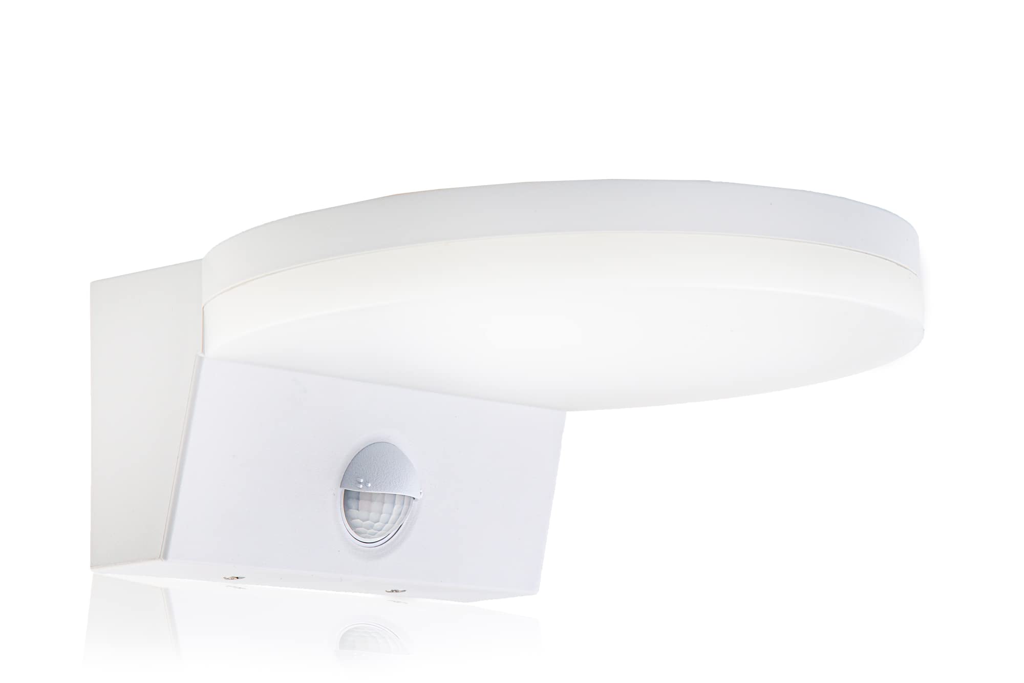 HUBER LED Wall Light with Motion Sensor 140° 15 W, 2300 lm, IP54 Protected LED Outdoor Light with Motion Sensor, Indoor Wall Light, Disk, White