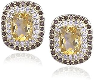 Designs by FMC 18k Gold Over Sterling Silver Citrine, Smokey Quartz and White Topaz Post Earrings
