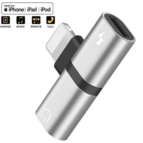 Headphone Jack Adapter for iPhone X/XS/XS MAX/XR/8/ 8Plus/ 7/7 Plus Headphone Adapter Splitter Earphone Connector Convertor 2 in 1 Accessories Cables Call Charge Music Wire Control – Silver