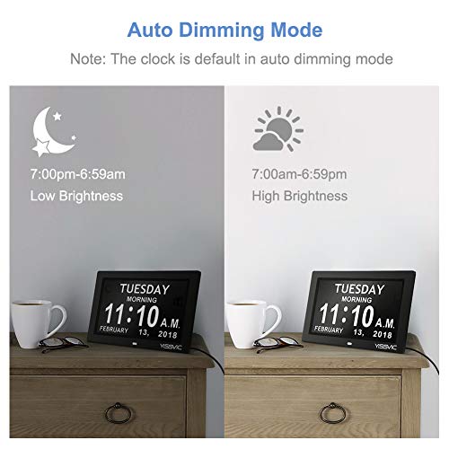 YISSVIC Digital Alarm Clock 8 Inch Large Display Calendar Day Clock with Battery Backup & 12