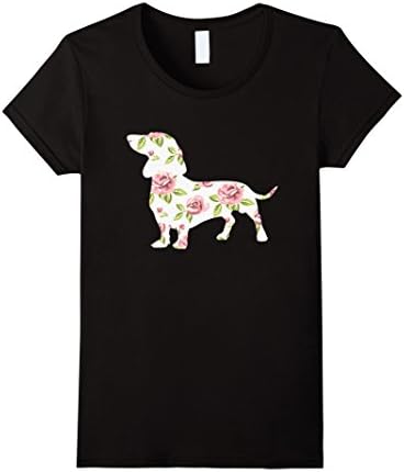 Women's Dachshund Roses Tshirt Dachshund Vintage Floral Art Gift XL Black
