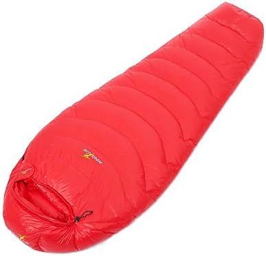 -5 Degree Goose Down Sleeping Bag, 1000g Fill, 3 Season, Mummy, Ultralight, with Compression Sack (Red, Small)