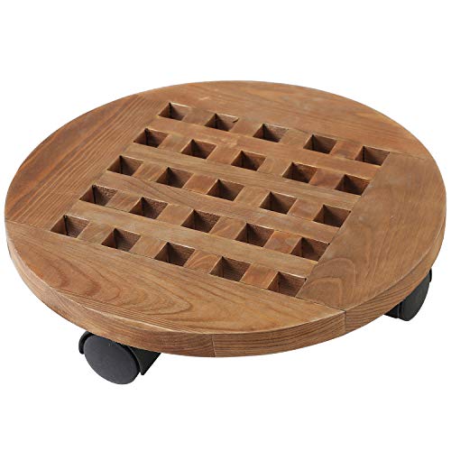 MyGift Light Brown Wood Rolling Planter Dolly with 360º Rotating Casters