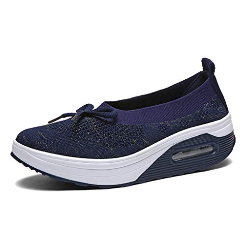 Emimarol Womens Walking Tennis Shoes Slip On Light Weight Mesh Platform Air Sneakers Dark Blue