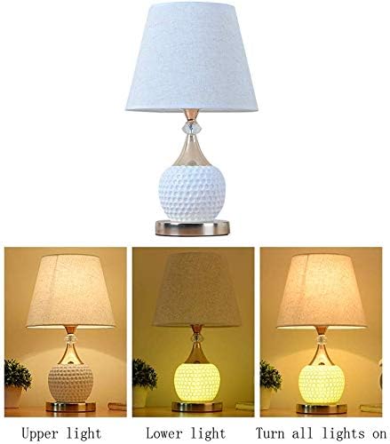 Yuany White Ceramic Base Bedside Office Home Table Lamp E27 Light Desk With Fabric Shade New, Push Button Switch, 9.4x16.9in (Color: C)