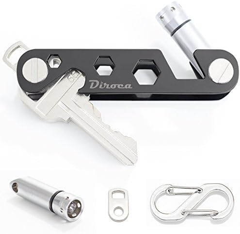 Key Organizer - Compact Smart Key Holder | 2 - 24 Keys | 5 in 1 Multitool: Keychain, LED Light, Bottle Opener, Mini Wrench &amp; Smartphone Stand + S-Carabiner, Key Loop &amp; Expansion Pack (Black)