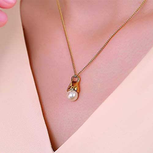 Jewel Valley 18k Gold Plated Teddy Bear Pendant Necklaces for Women with Body-Rotating Design Cute Animal Jewelry Gifts with 16\'\' and a 2\'\' Extension Chain (Pearl Necklace)