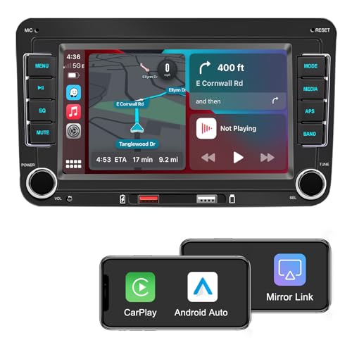 Car Radio for VW Golf 5 6 Passat Tiguan Jetta Touran Polo Caddy, 7 Inch Touch Screen with Apple CarPlay and Android Auto Wireless, Bluetooth Car Radio, FM/AM RDS, Mirror Link and Canbus