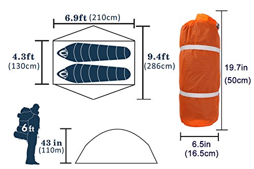 MIER 2 Person Camping Tent Double Layer 4 Season Lightweight Backpacking Tent with Footprint, Quick Setup Waterproof Dome Tent, Orange