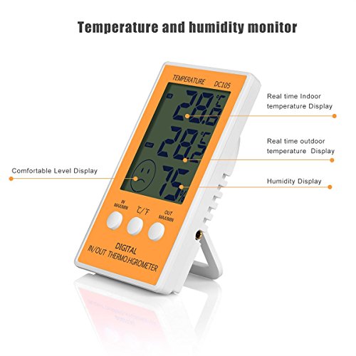 JLENOVEG Digital Hygrometer Indoor Thermo-Hygrometer with Max/Min Records Digital Large LCD Indoor Outdoor Weather Humidity Hygrometer Thermometer Meter Gauge for Comfort of Home and Office (Yellow)