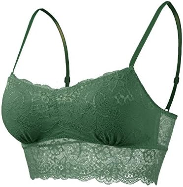 DOUBLDO Womens Padded Lace Bralette-S-Green