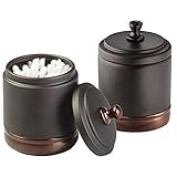 mDesign Metal Bathroom Vanity Storage Organizer Canister Jar for Cotton Balls, Swabs, Makeup Sponges, Bath Salts, Hair Ties, Jewelry - 2 Pack - Bronze with Warm Brown Accents