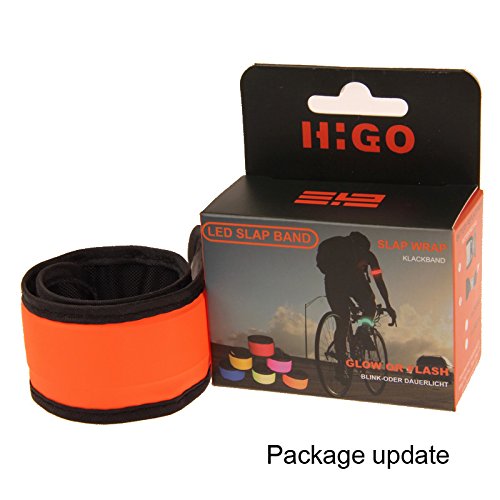 Higo LED Armband, Glow in The Dark Gift Item Reflective Running Gear LED Safety Lights Slap Bracelets for Night Walking (Orange 35cm)