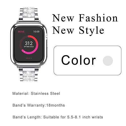 LELONG for Apple Watch Band 38mm 40mm 42mm 44mm Series 5 Series 4 3 2 1 with Case, Bling Replacement Bracelet iWatch Band, Diamond Rhinestone Stainless Steel Metal Wristband Strap