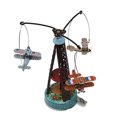 Classic Wind Up Rotating Airplane Carousel Clockwork Tin Toy