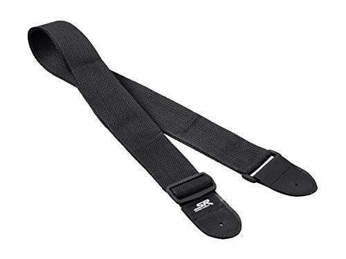 Stage Right 2-inch Guitar Strap, Nylon with Synthetic Leather Ends, Black