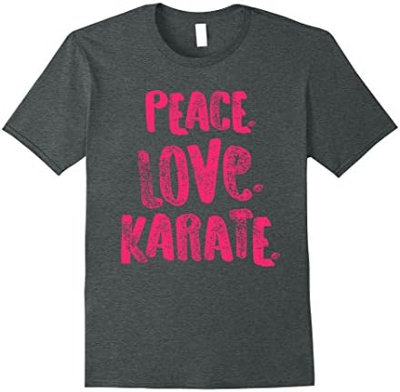 Mens Peace Love Karate Shirt for Students, Pink, Cute Gift Small Dark Heather