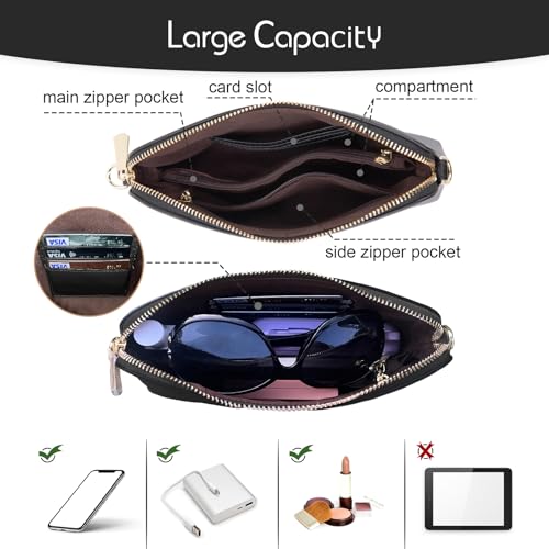 ZMDB Handbag Women's Small Shoulder Bag Women's PU Leather Mobile Phone Case with Wrist Strap & Adjustable Removable Shoulder Strap, Shoulder Bag Women's Bag Zip Crossbody Bag (Black Large)