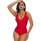SHAPERIN Women's One Piece Swimsuits Tummy Control High Waisted Bathing Suits Padded Push Up Shapewear Swimwear Monokini