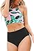 SEASELFIE Women's Two Piece High Neck Bikinis Swimsuits Modest Crop Top Bathing Suits for Teens, Leaves, M