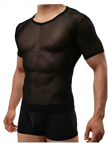 PerPor Men Fashion Sexy Mesh See-through T-shirt Gym Training Tank Top Vest Black M