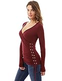PattyBoutik Women's Long Sleeve V Neck Lace Up Blouse