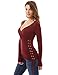 PattyBoutik Women Long Sleeve V Neck Lace Up Blouse (Burgundy Small)