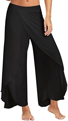 ZEZCLO Women High Slit Flowy Layered Crooped Casual Palazzo Pants