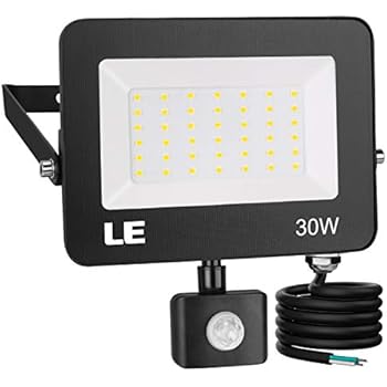 LE LED Flood Light Outdoor, Motion Sensor Security Light, 30W Safety Lighting, Waterproof, 1500 Lumens, 5000K Daylight White, for Yard, Porch, Stairs, Patio and Garage