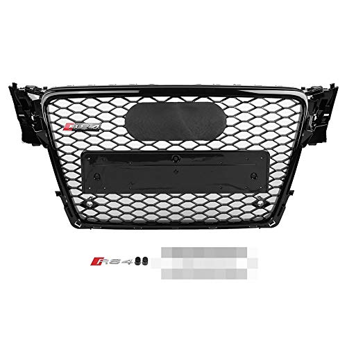 Car Front Bumper Grille,for RS4 Style Front Sport Hex Mesh Honeycomb Hood Grille Gloss Black for A4/S4 B8 09-12