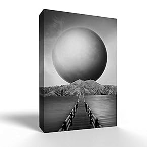Canvas Wall Art - Black Super Big Moon for Restroom - Modern Home Art Stretched and Framed Ready to Hang - 12x18 inches