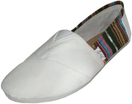 Womens Canvas Slip on Shoes Flats 2 Tone (7, White 308L)