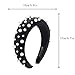 AWAYTR Velvet Padded Pearl Embellished Headband Large Padded Velvet Races Goth Wedding Headpiece for Women (Black+White)