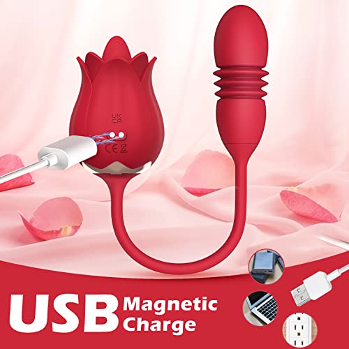Rose Toy for Women - Clitoral Licking Vibrator with Thrusting Dildo,G Spot Stimulator Anal Massager with 10 Vibrations &Thrusts and 7 Tongue Licking Patterns,Adult Sex Toys for Couples Sexual Pleasure
